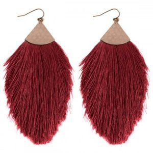 Dark Red Tassel Drop Earrings